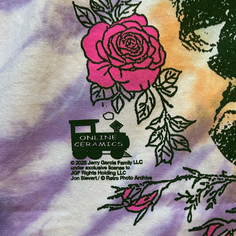 ONLINE CERAMICS- NEW- Tie-Dye Jerry Garcia ROSEBUD Graphic T-Shirt - Picture 9 of 11